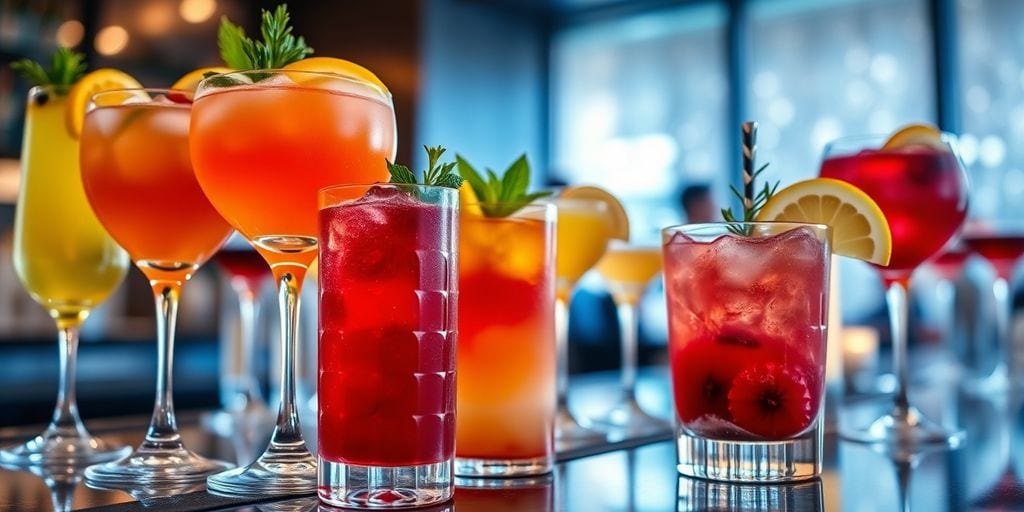 Stijlvolle cocktailbar met kleurrijke drankjes, Dranken catering